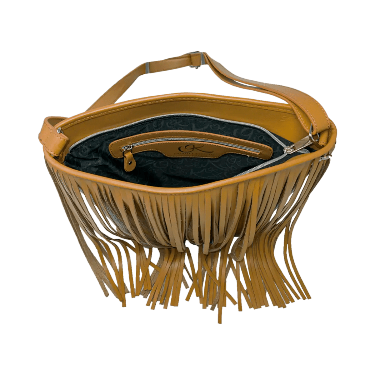 Large Leather Crossbody Bag with Fringe.