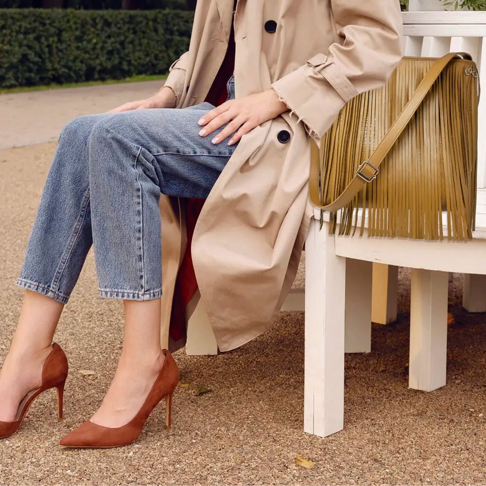 Large Leather Crossbody Bag with Fringe.