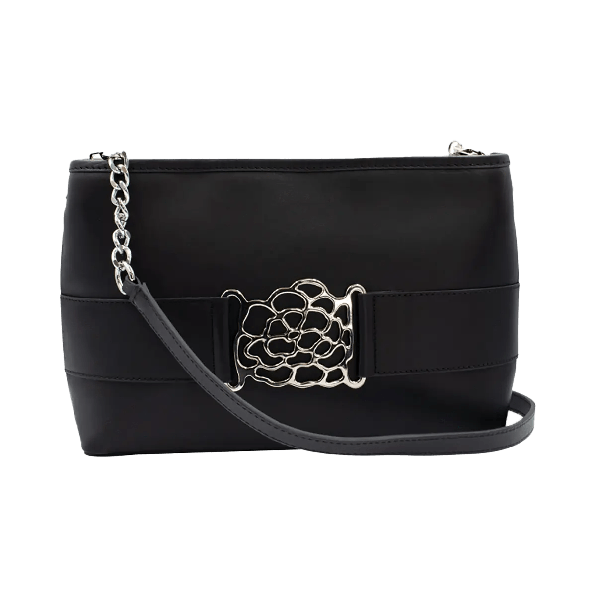 Small Leather Shoulder Bag With Metal Accent
