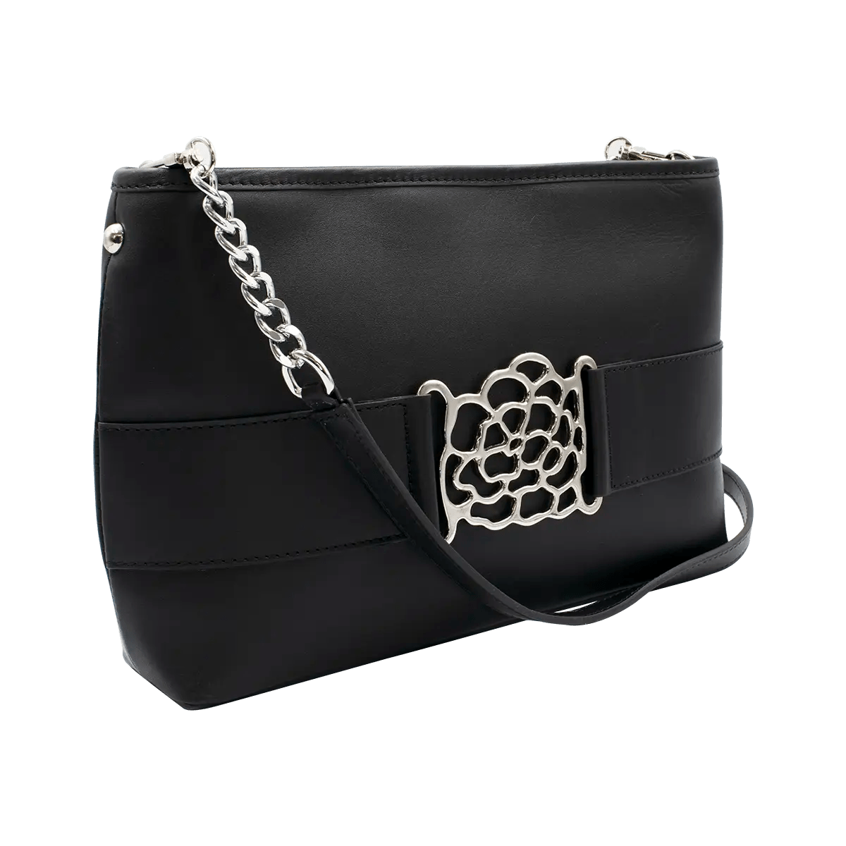 Small Leather Shoulder Bag With Metal Accent