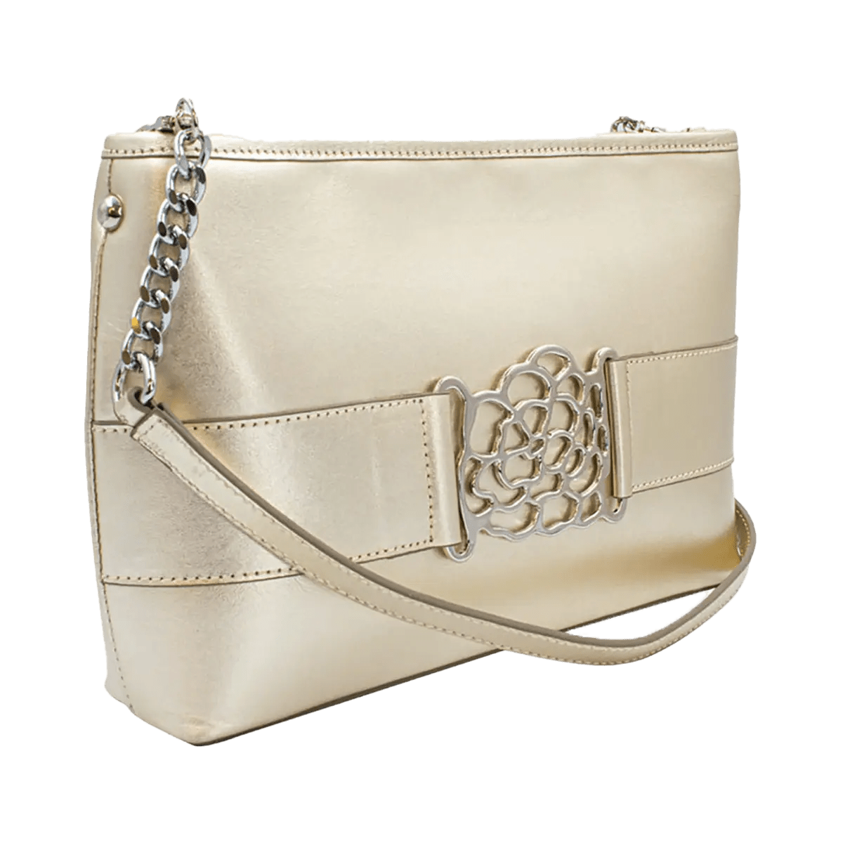 Small Leather Shoulder Bag With Metal Accent
