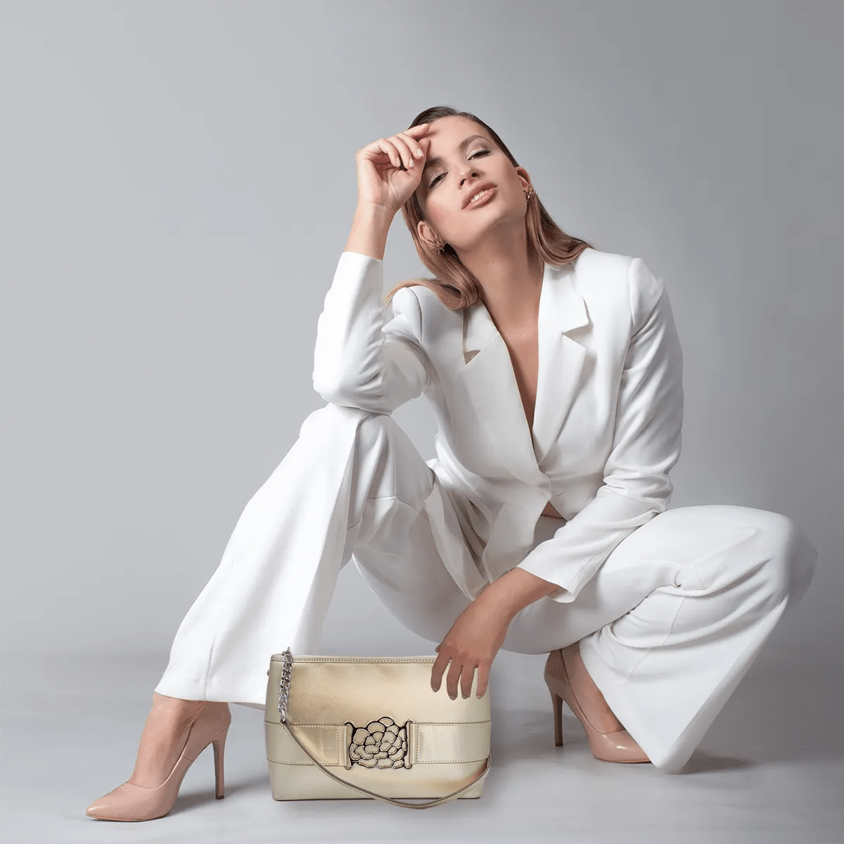 Small Leather Shoulder Bag With Metal Accent