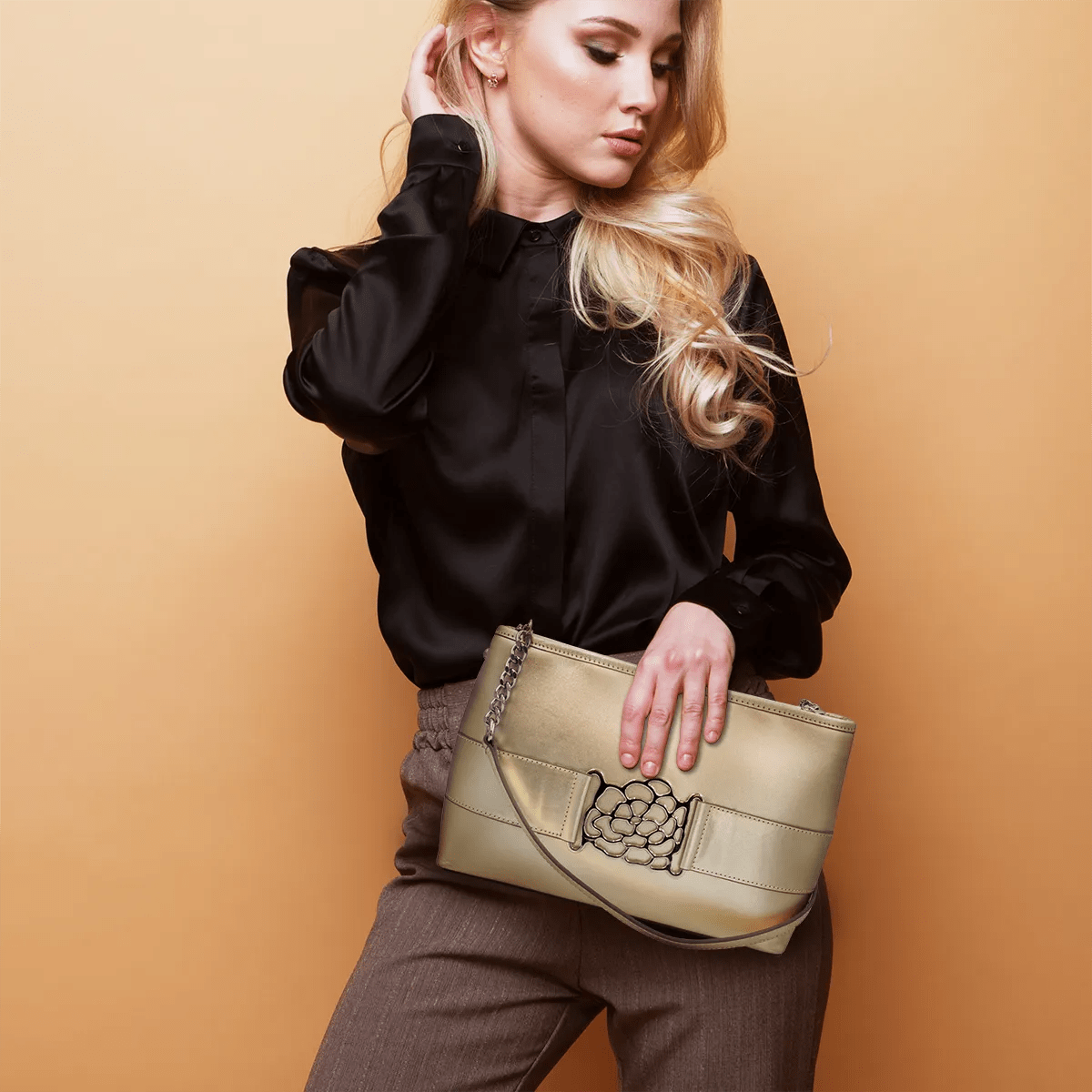 Small Leather Shoulder Bag With Metal Accent