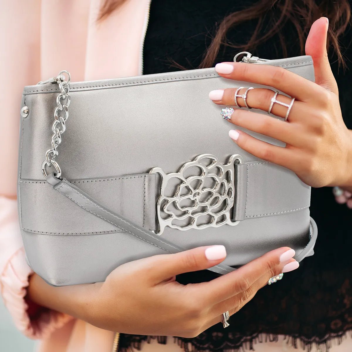 Small Leather Shoulder Bag With Metal Accent