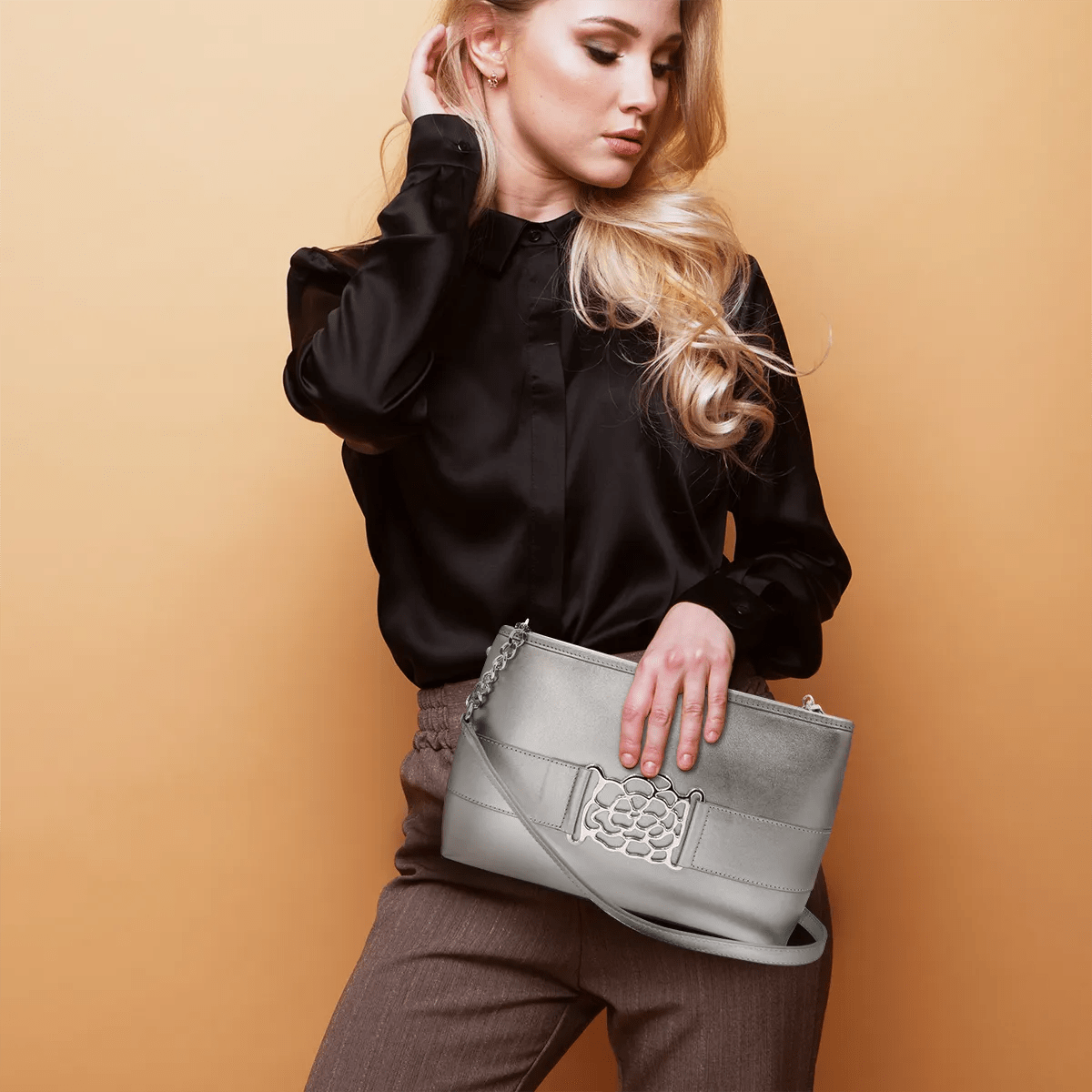 Small Leather Shoulder Bag With Metal Accent