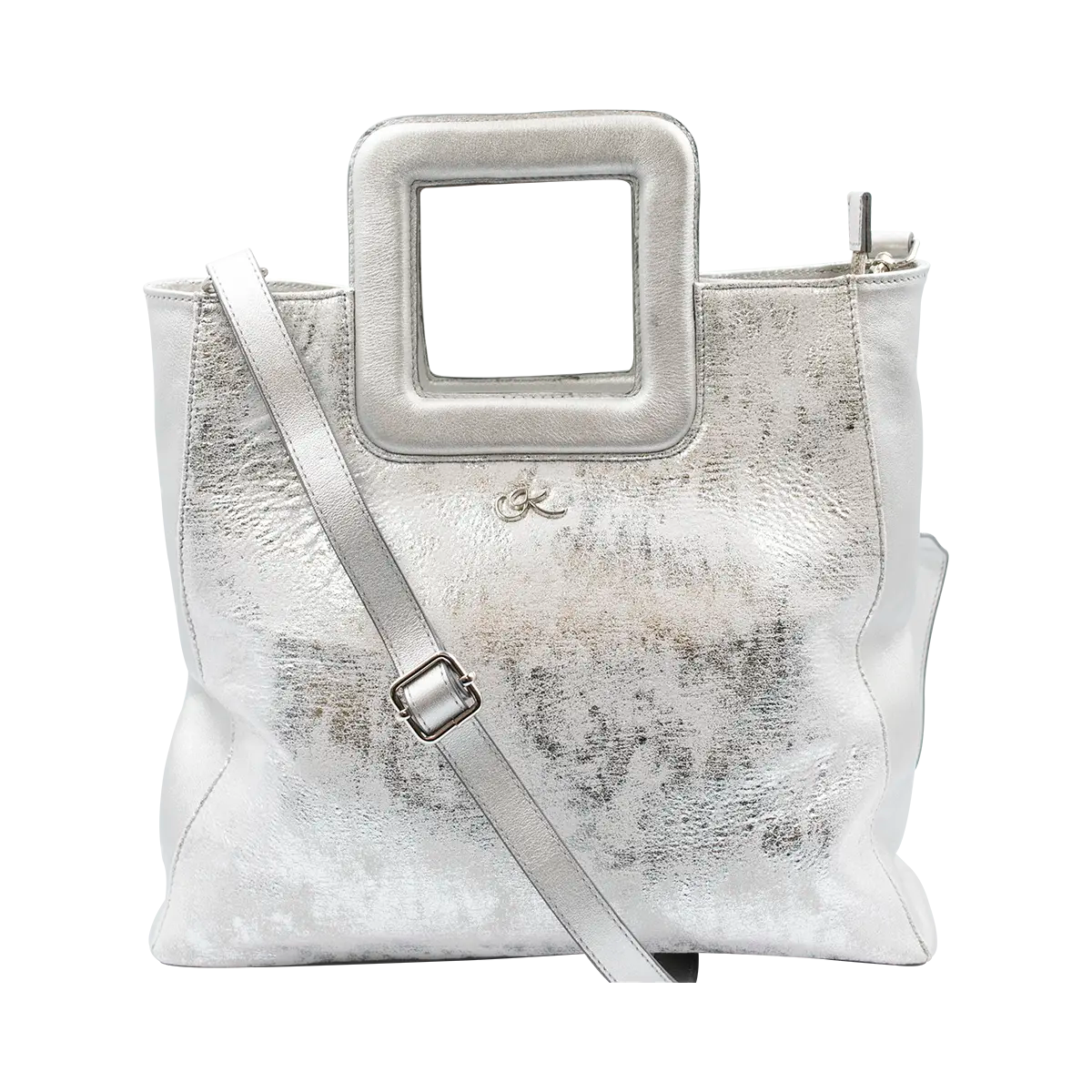 Large Leather Print Handbag With A Square Handle