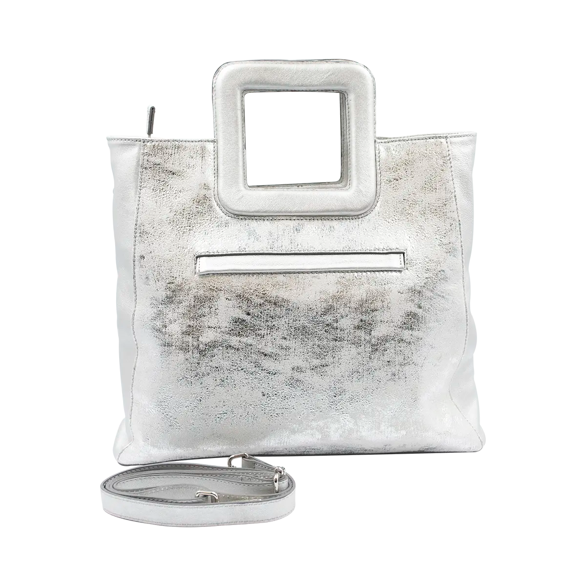 Large Leather Print Handbag With A Square Handle