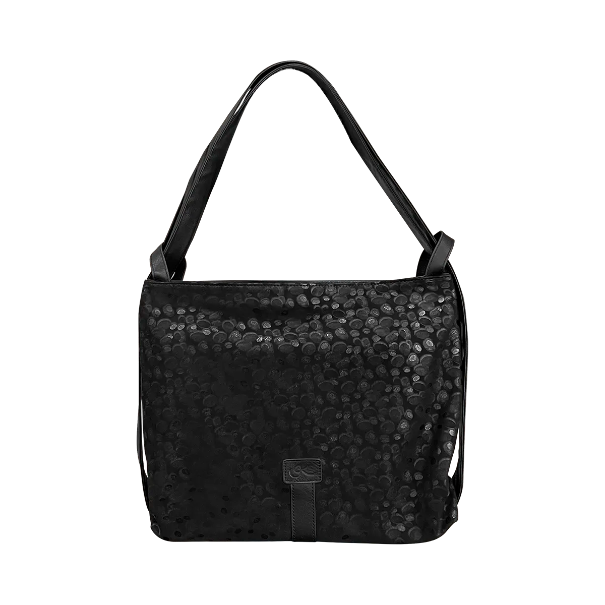 Leather Backpack Shoulder Bag for woman front view with strap.
