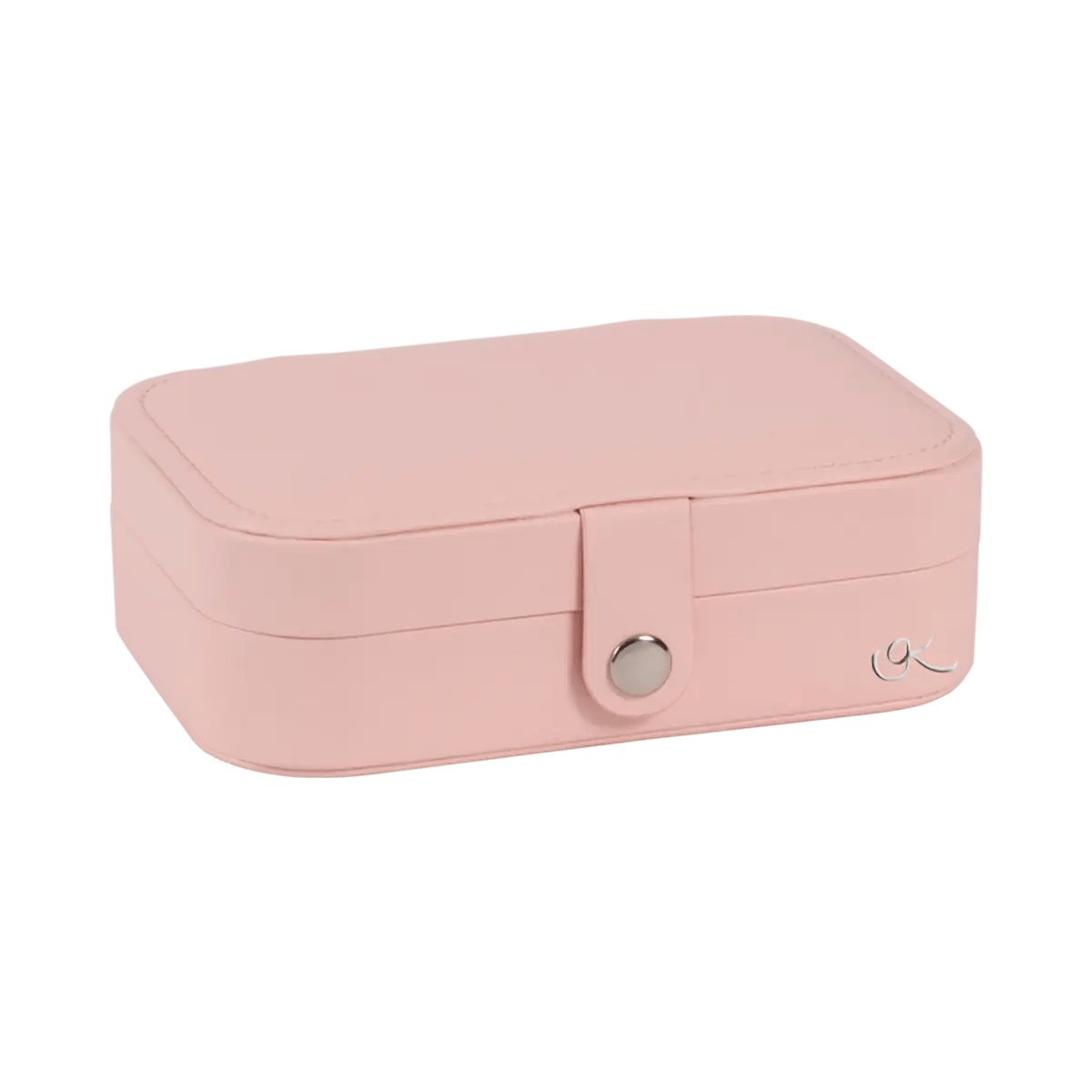Small pink vinyl snakeskin print with beige interior jewelry box for women