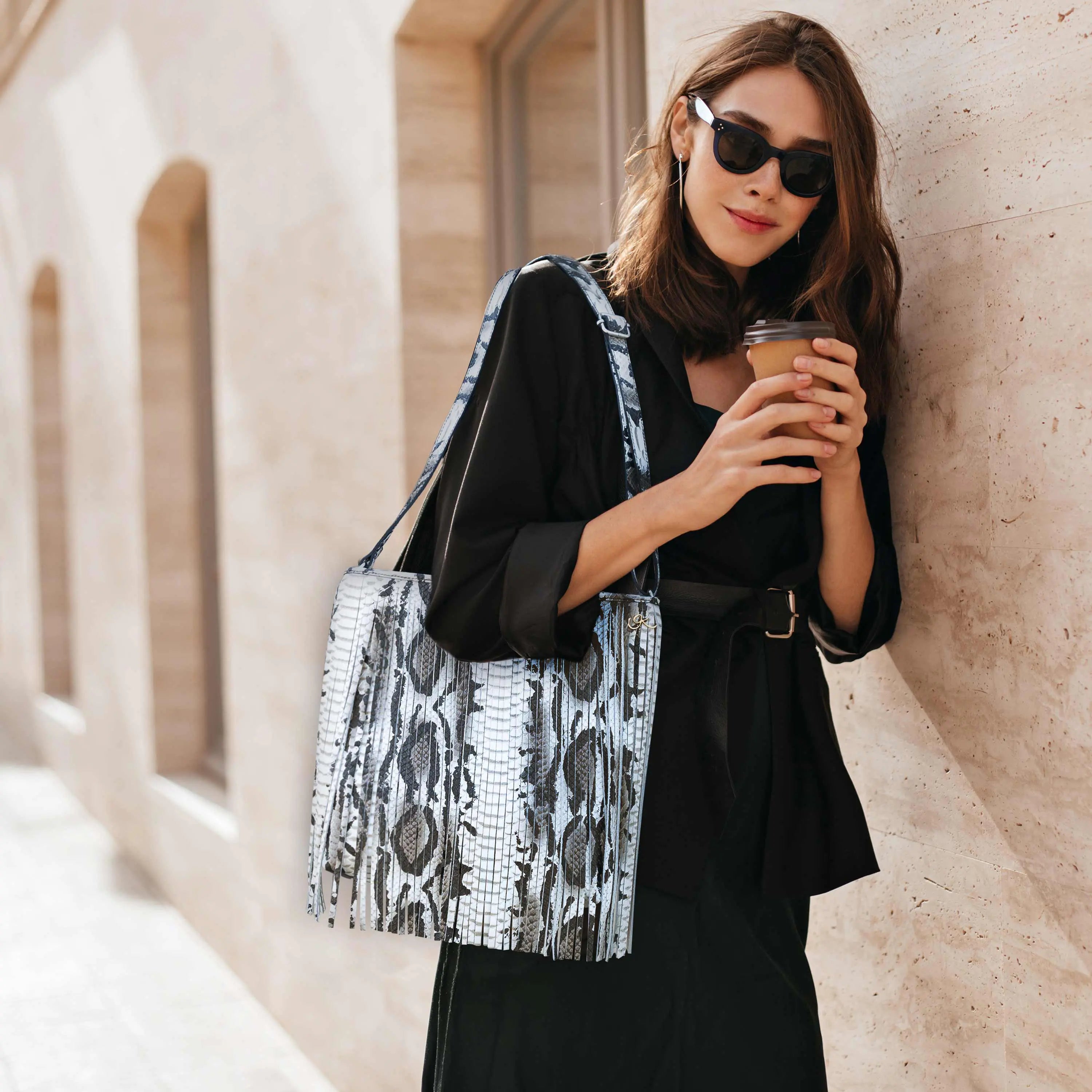 Large Leather Crossbody Bag with Fringe.