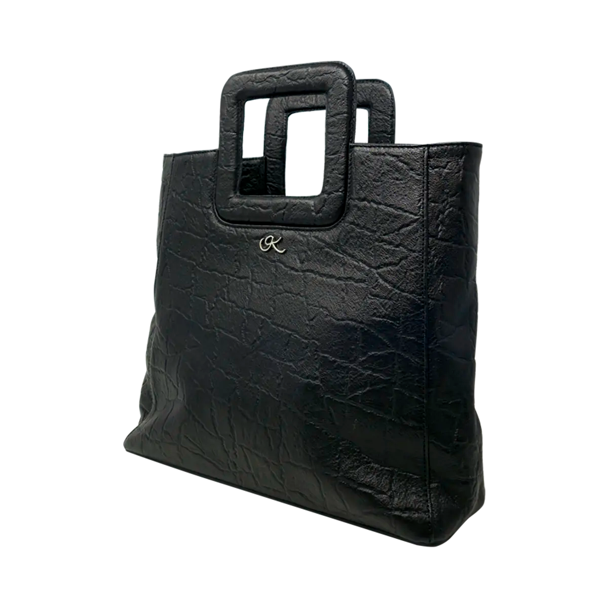 Large Leather Print Handbag With A Square Handle