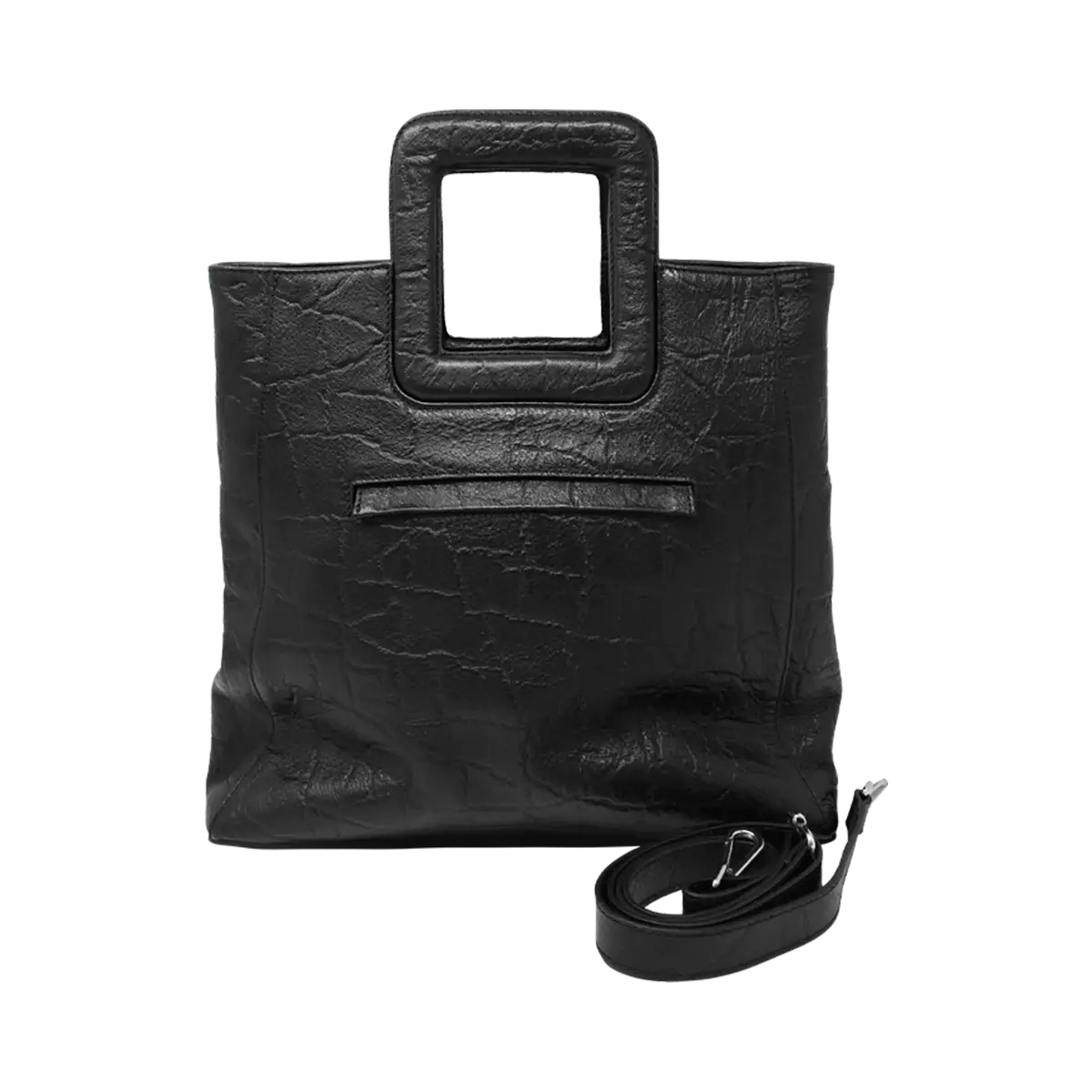 Large Leather Print Handbag With A Square Handle