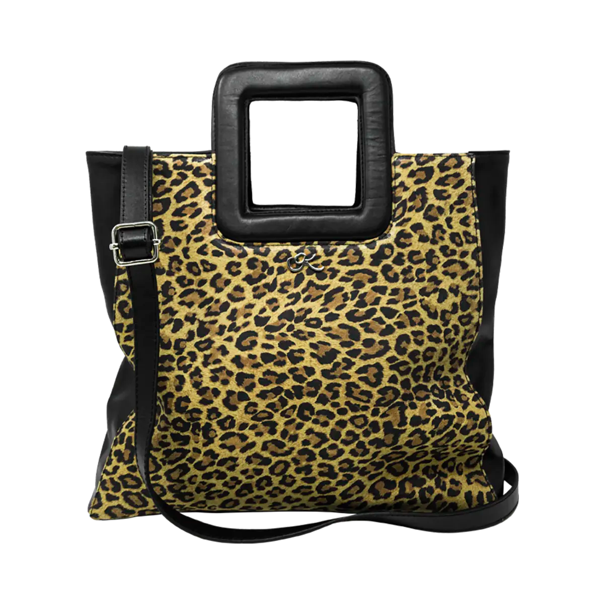 Large Leather Print Handbag With A Square Handle