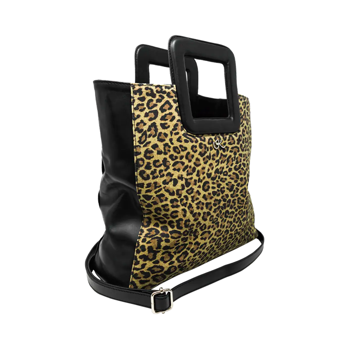 Large Leather Print Handbag With A Square Handle