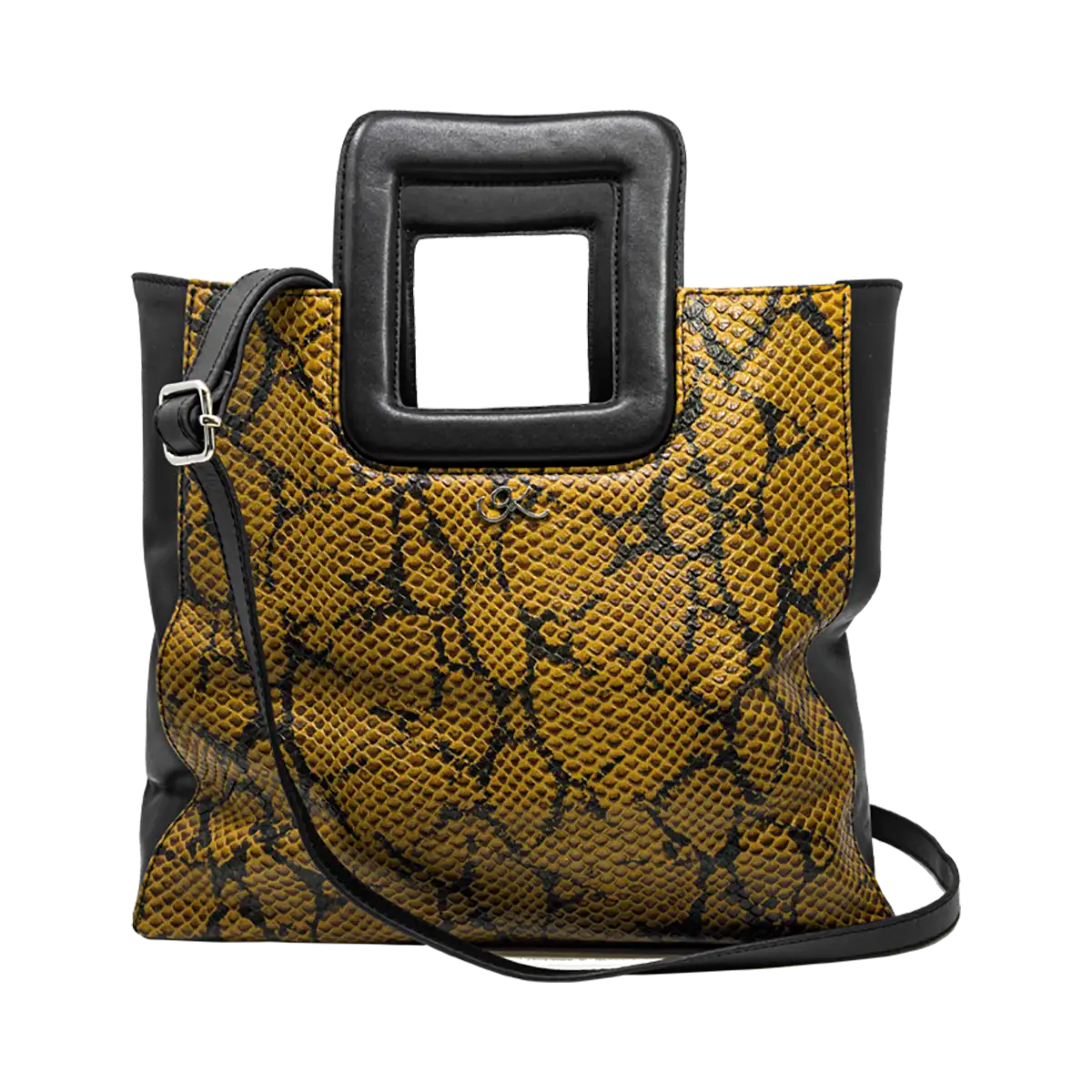 Large Leather Print Handbag With A Square Handle