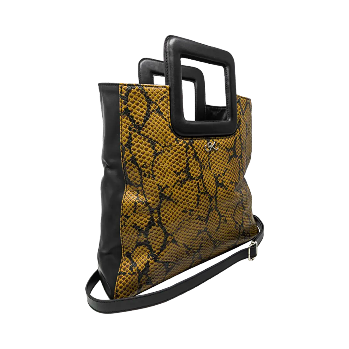 Large Leather Print Handbag With A Square Handle