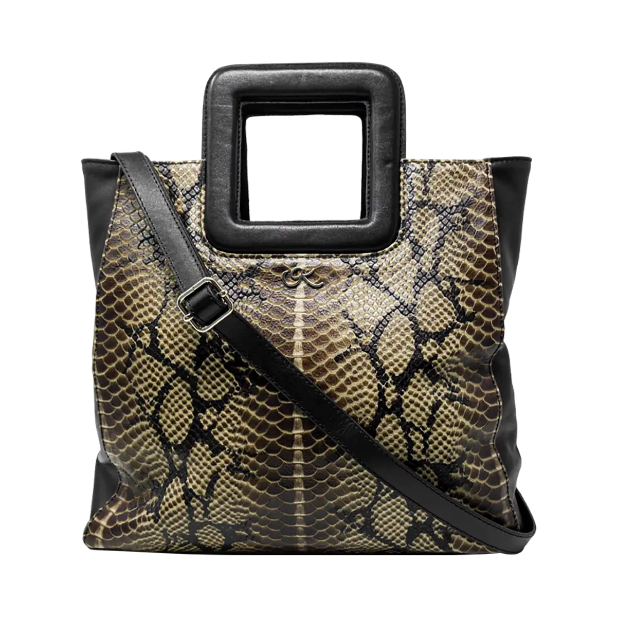 Large Leather Print Handbag With A Square Handle