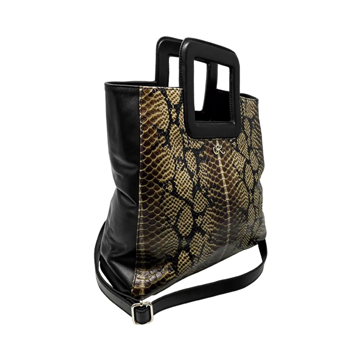 Large Leather Print Handbag With A Square Handle