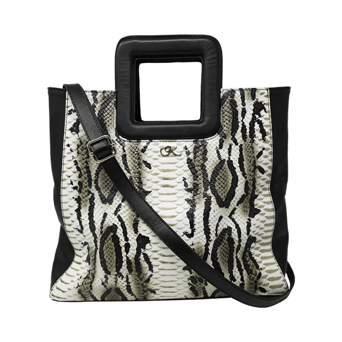Large Leather Print Handbag With A Square Handle
