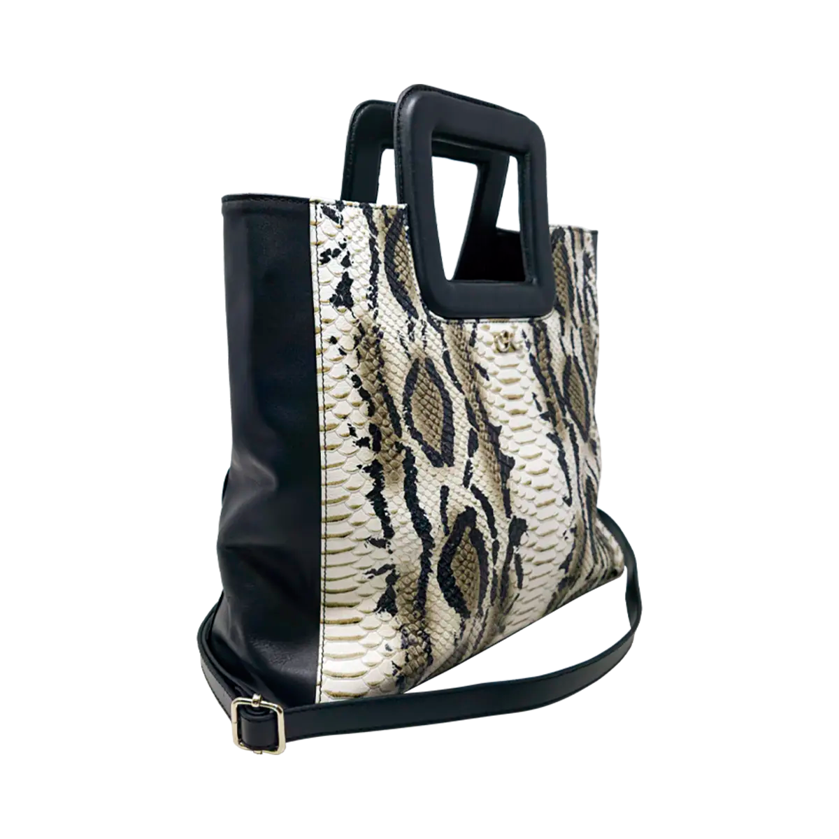 Large Leather Print Handbag With A Square Handle