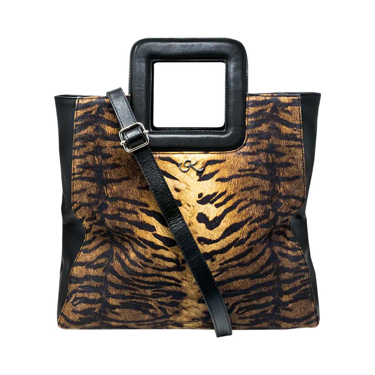 Large Leather Print Handbag With A Square Handle