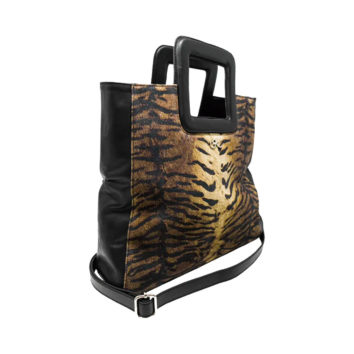 Large Leather Print Handbag With A Square Handle