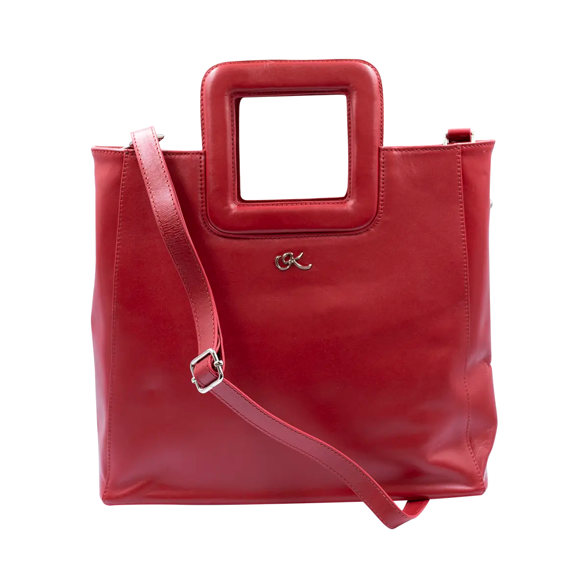 Large Leather Print Handbag With A Square Handle
