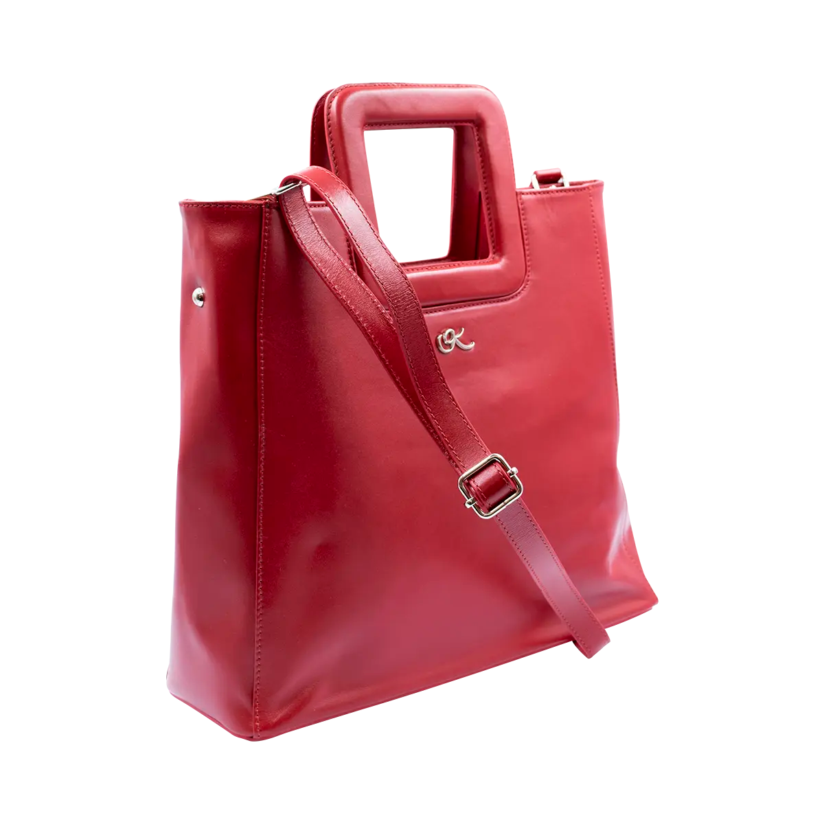 Large Leather Print Handbag With A Square Handle