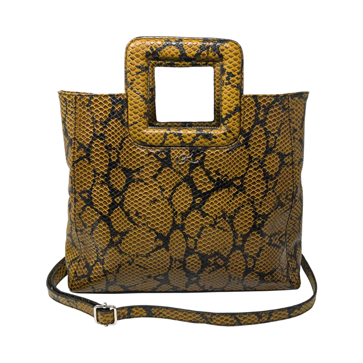 Large Leather Print Handbag With A Square Handle