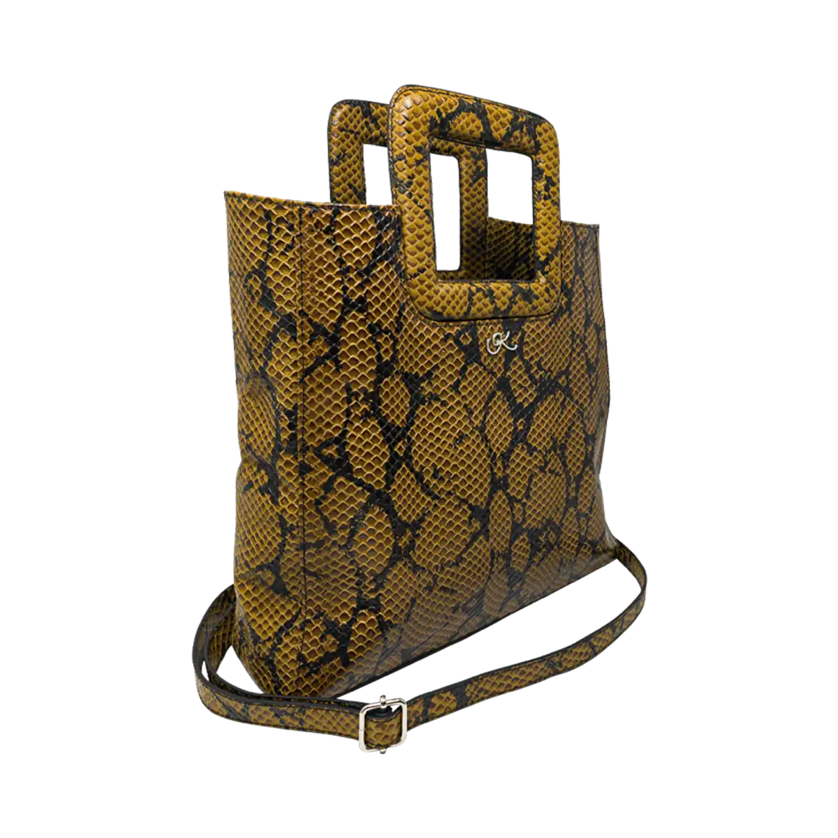 Large Leather Print Handbag With A Square Handle