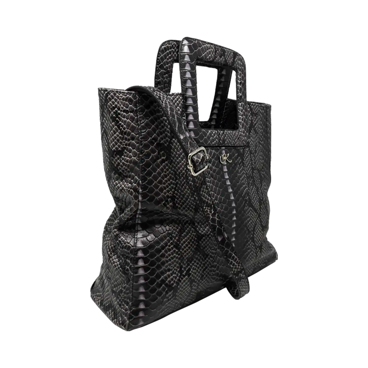 Large Leather Print Handbag With A Square Handle