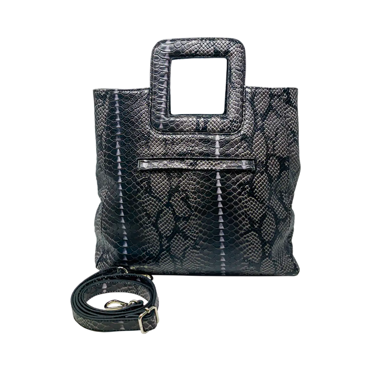 Large Leather Print Handbag With A Square Handle