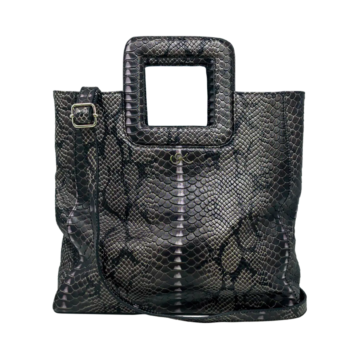Large Leather Print Handbag With A Square Handle