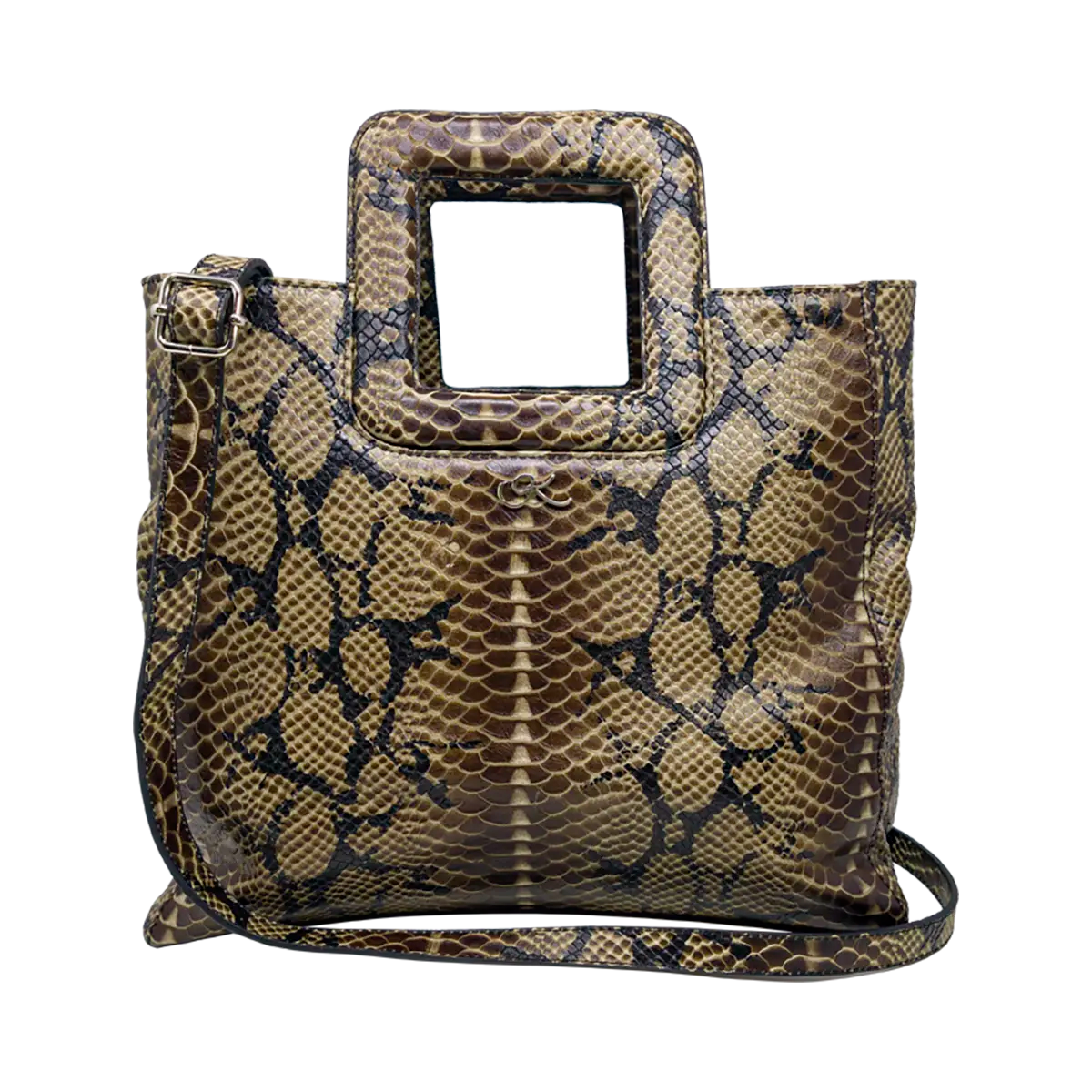 Large Leather Print Handbag With A Square Handle