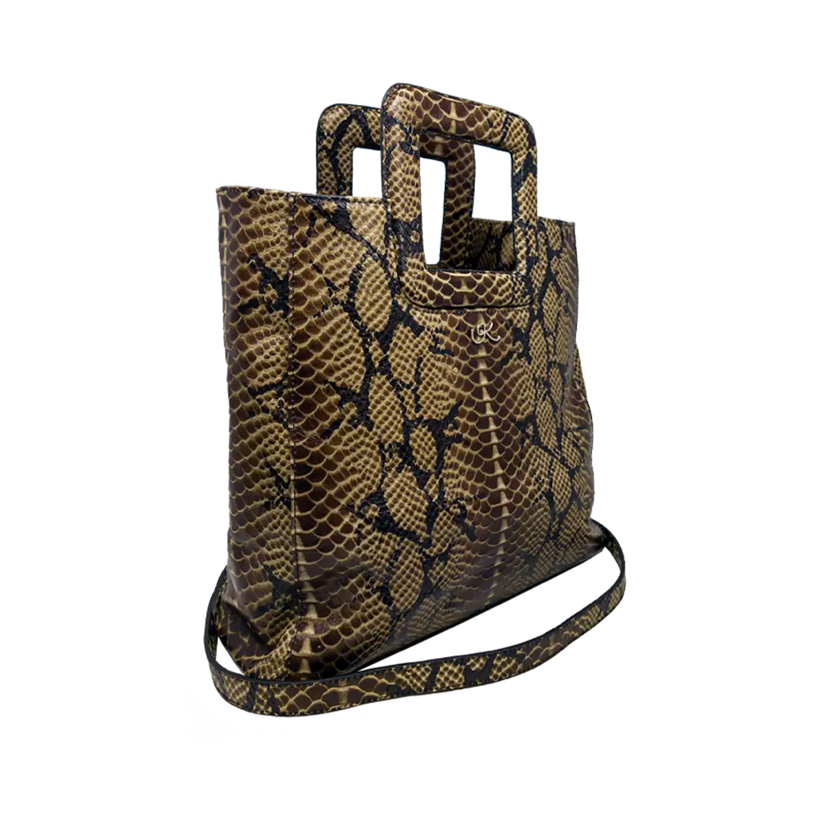Large Leather Print Handbag With A Square Handle