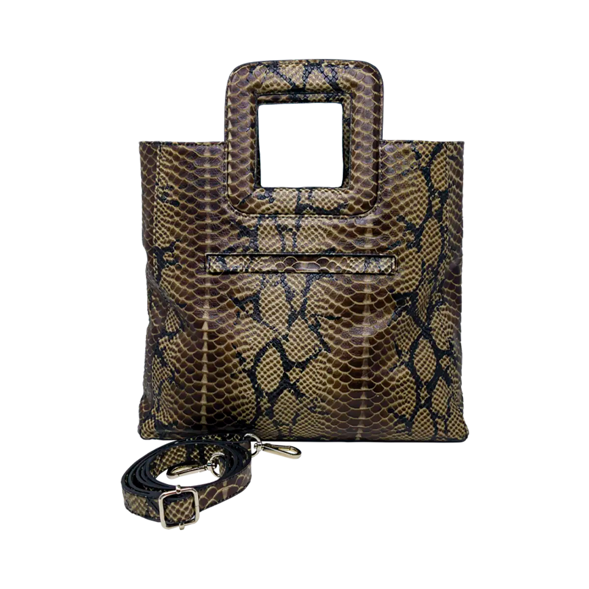 Large Leather Print Handbag With A Square Handle