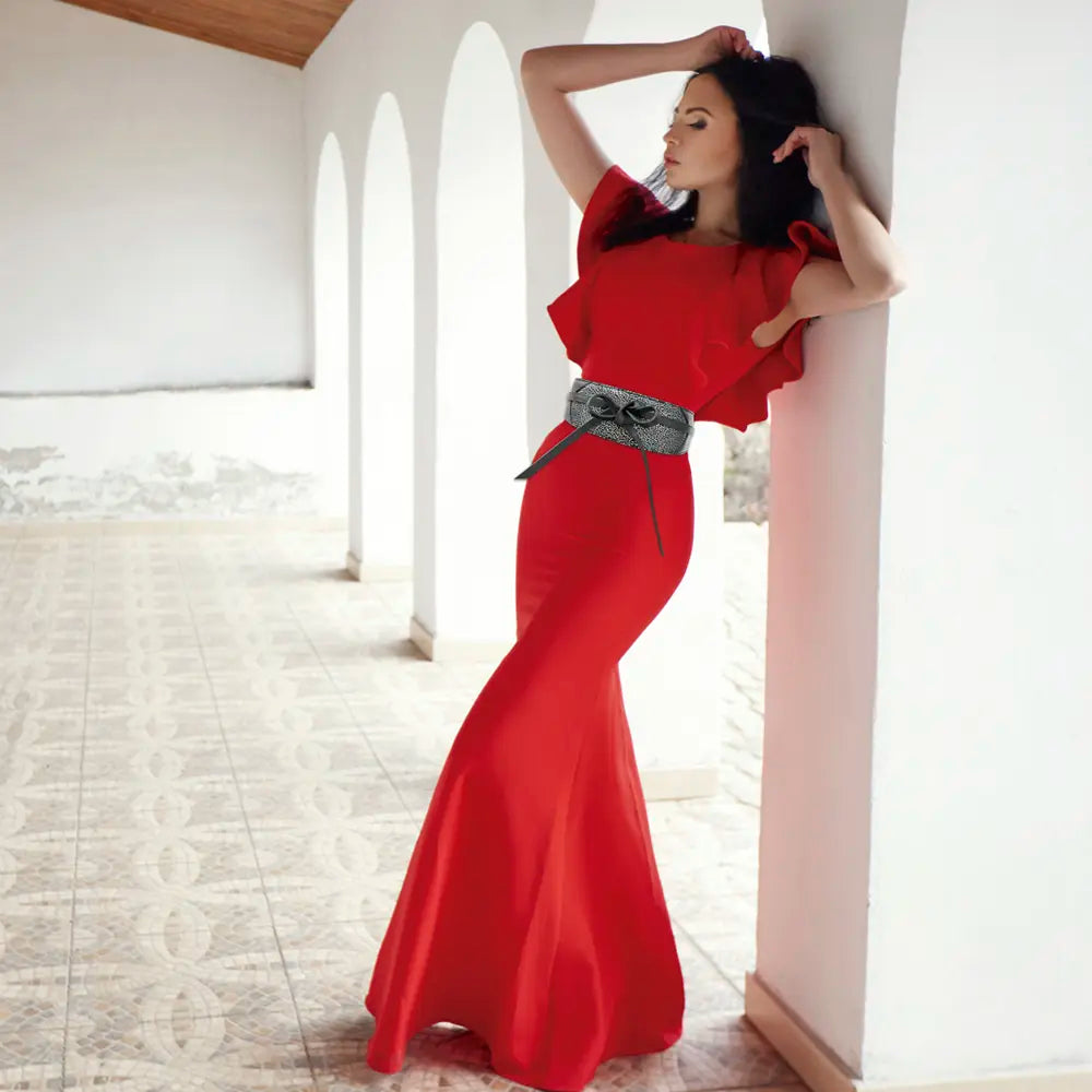 Large Leather Print Wrap-Around Belt For Women