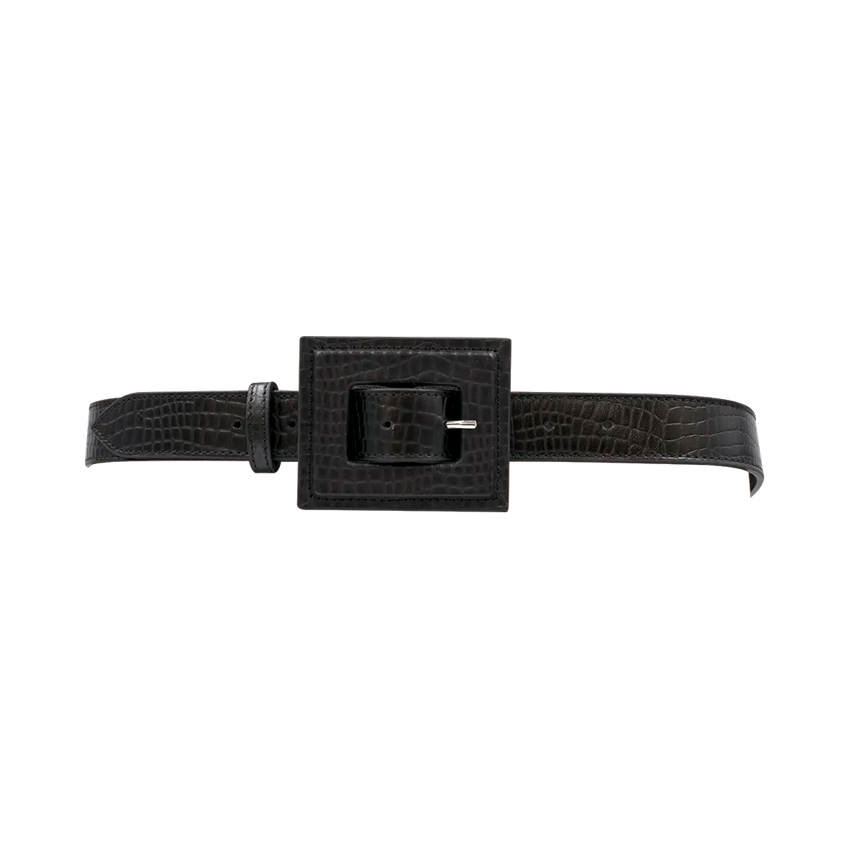 Leather Print Belt with a Large Square Buckle