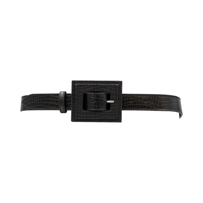 Leather Print Belt with a Large Square Buckle