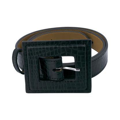 Leather Print Belt with a Large Square Buckle