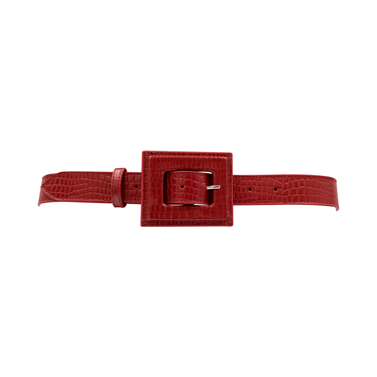 Leather Print Belt with a Large Square Buckle