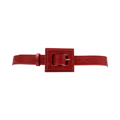 Leather Print Belt with a Large Square Buckle