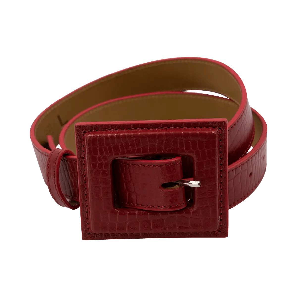 Leather Print Belt with a Large Square Buckle