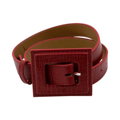 Leather Print Belt with a Large Square Buckle