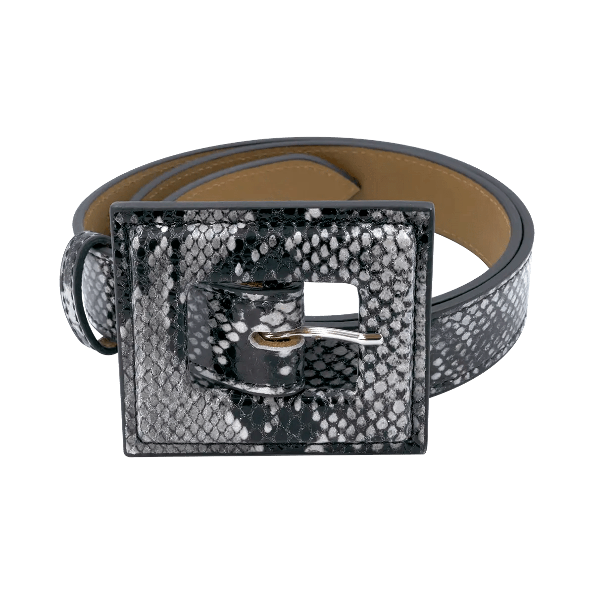 Leather Print Belt with a Large Square Buckle