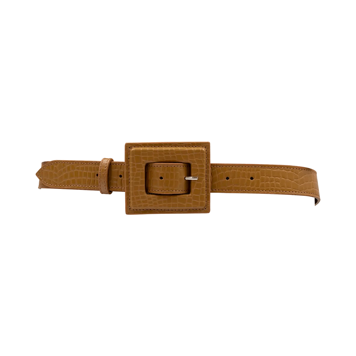 Leather Print Belt with a Large Square Buckle