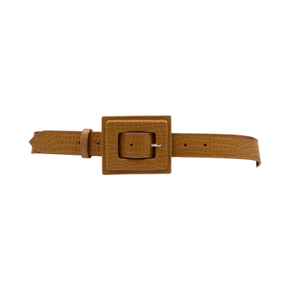 Leather Print Belt with a Large Square Buckle