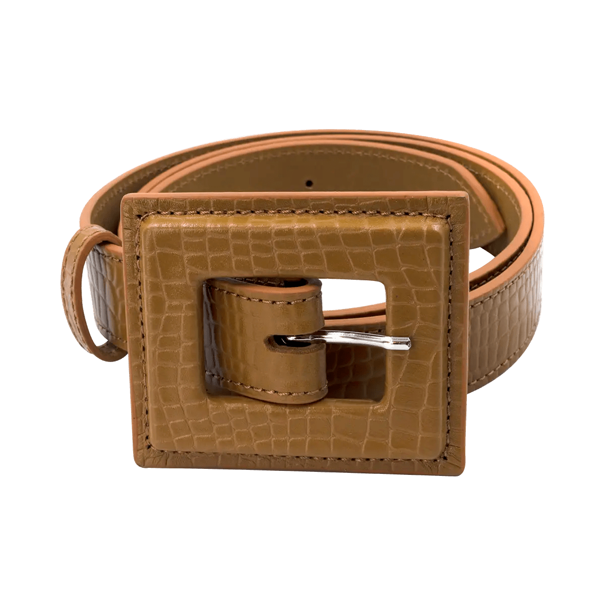 Leather Print Belt with a Large Square Buckle