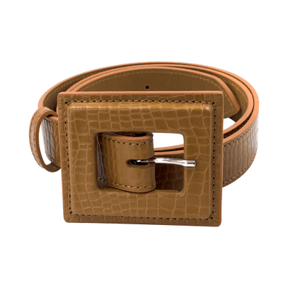 Leather Print Belt with a Large Square Buckle