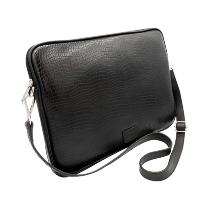 Large Leather Print Laptop Case With Strap